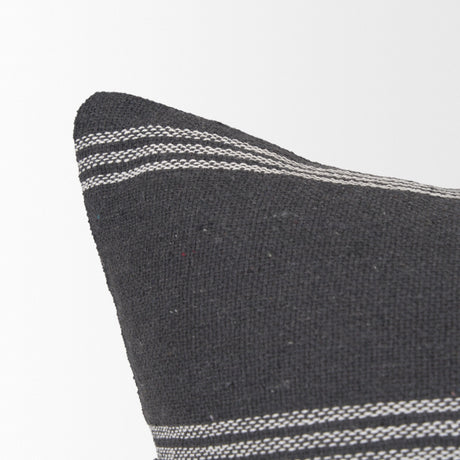 Jayme Gray/White Striped Cotton Lumbar Pillow Cover w/Filler, Set of 2 by Mercana at Eve Furniture