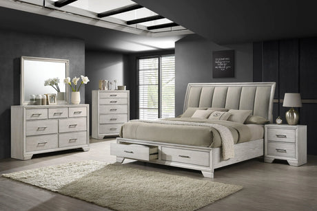 Jaymes White Mist King Footboard Storage Platform Bed by Crown Mark at Eve Furniture