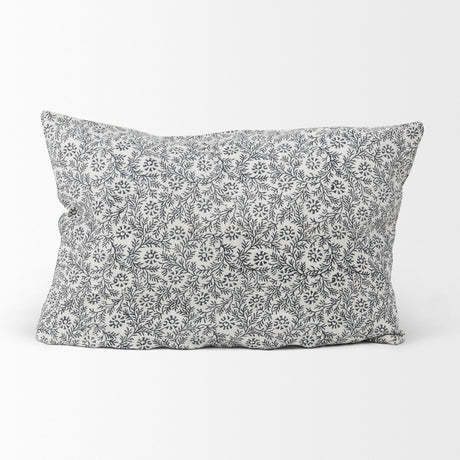 Jayne Cream w/ Indigo Print Linen Lumbar Decorative Pillow Cover by Mercana at Eve Furniture