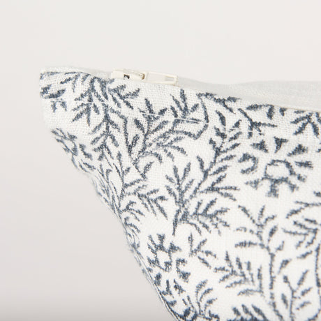 Jayne Cream w/ Indigo Print Linen Lumbar Decorative Pillow Cover by Mercana at Eve Furniture