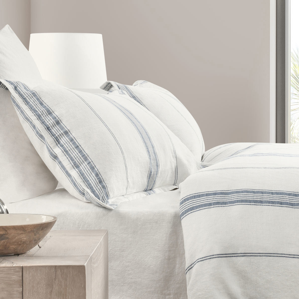 Jayson Blue Stripe Linen Cashmere Duvet Collection by Classic Home at Eve Furniture