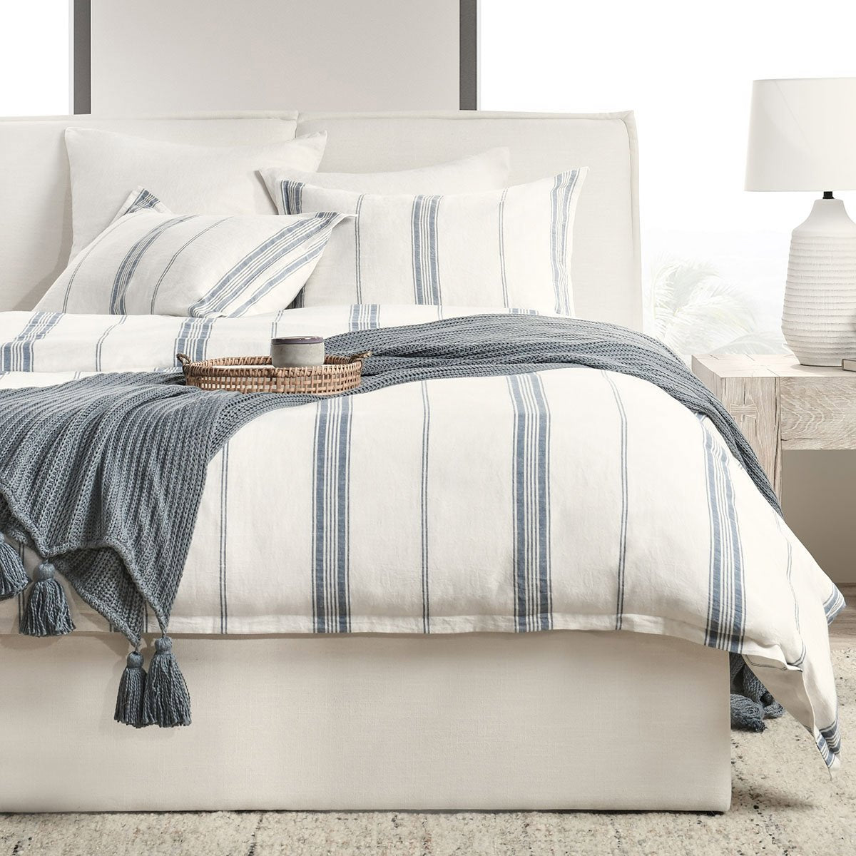 Jayson Blue Stripe Linen Cashmere Duvet Collection by Classic Home at Eve Furniture