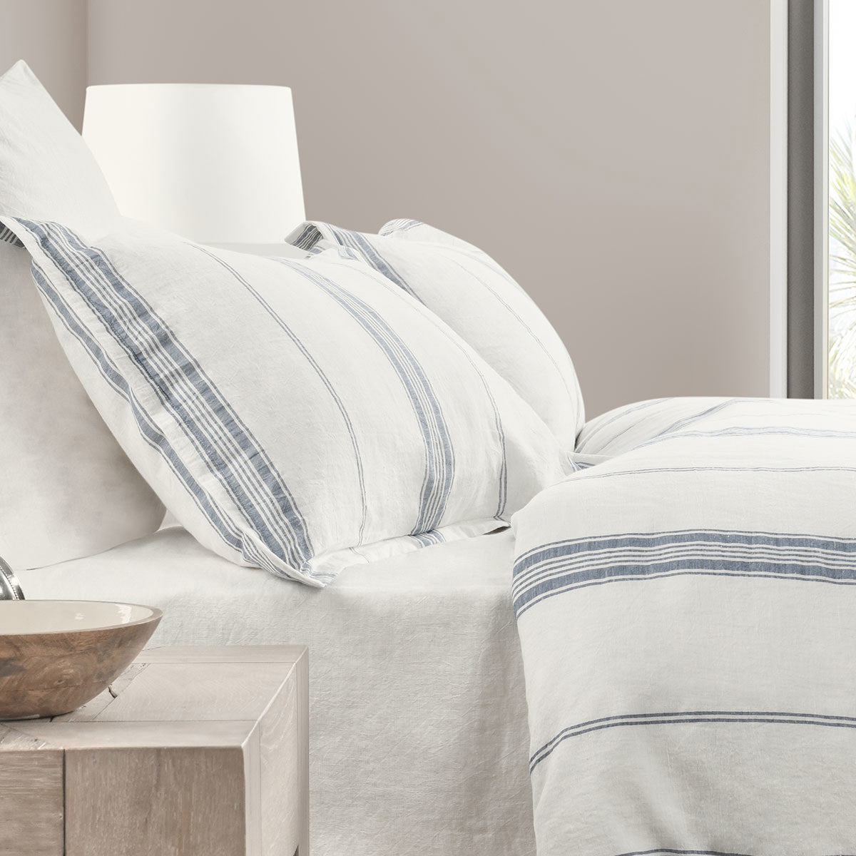 Jayson Blue Stripe Linen Cashmere Duvet Collection by Classic Home at Eve Furniture