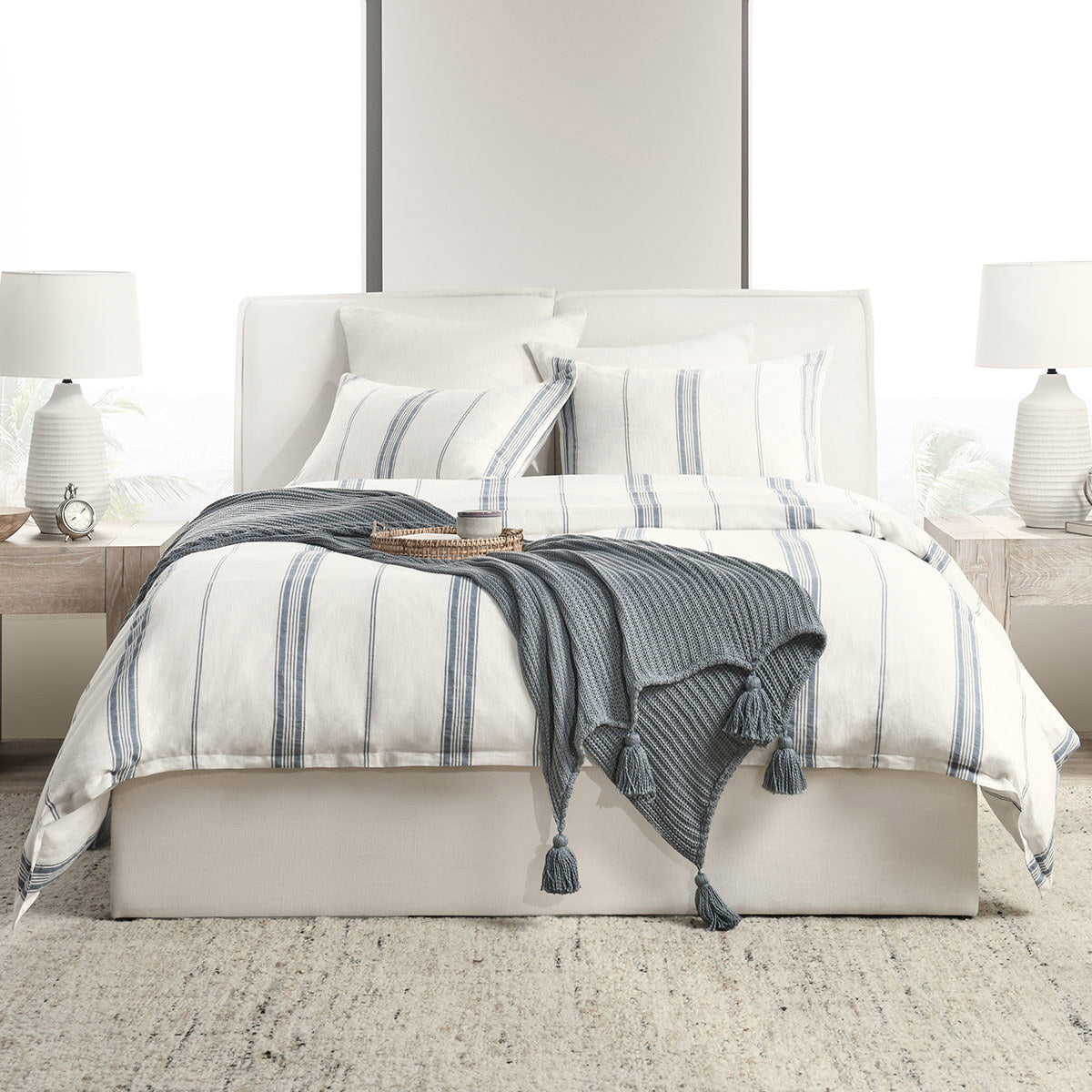 Jayson Blue Stripe Linen Cashmere Duvet Collection by Classic Home at Eve Furniture