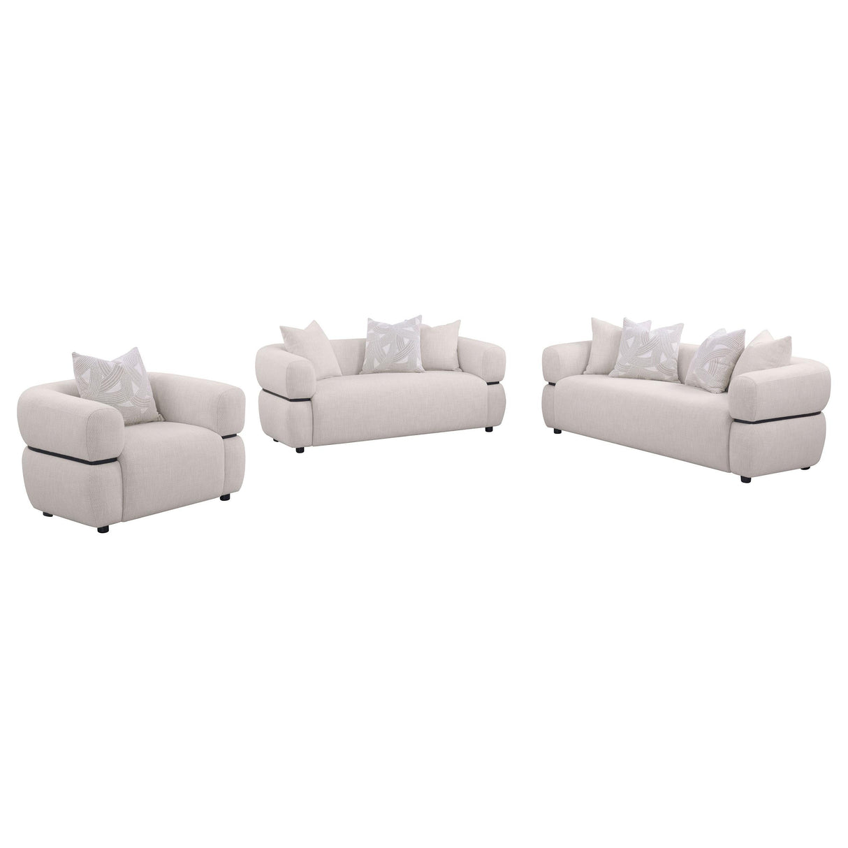 Jeanette Beige 3-Piece Fabric Upholstered Round Arm Living Room Set by Coaster at Eve Furniture