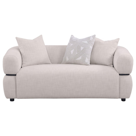 Jeanette Beige 73-inch Fabric Upholstered Round Arm Loveseat by Coaster at Eve Furniture