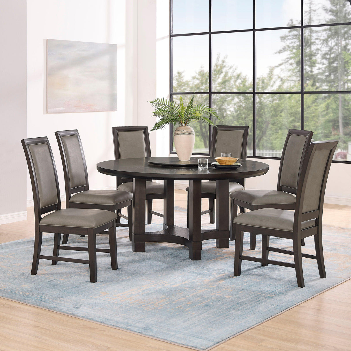 Jeffries Expresso Round Dining Table with Lazy Susan by Crown Mark at Eve Furniture