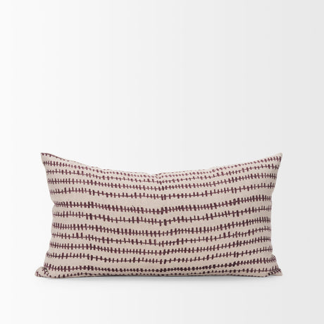 Jenna Beige w/ Merlot Print Linen Lumbar Decorative Pillow Cover by Mercana at Eve Furniture