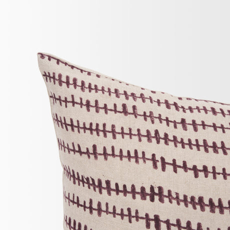 Jenna Beige w/ Merlot Print Linen Lumbar Decorative Pillow Cover by Mercana at Eve Furniture