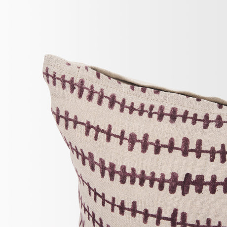 Jenna Beige w/ Merlot Print Linen Lumbar Decorative Pillow Cover by Mercana at Eve Furniture