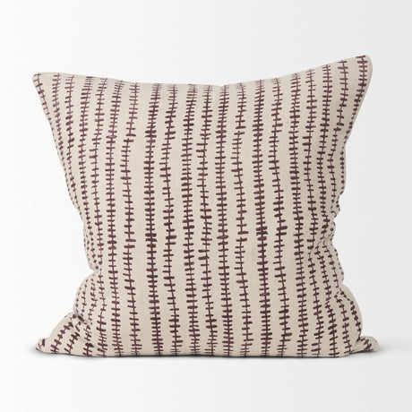 Jenna Beige w/ Merlot Print Linen Square Decorative Pillow Cover by Mercana at Eve Furniture
