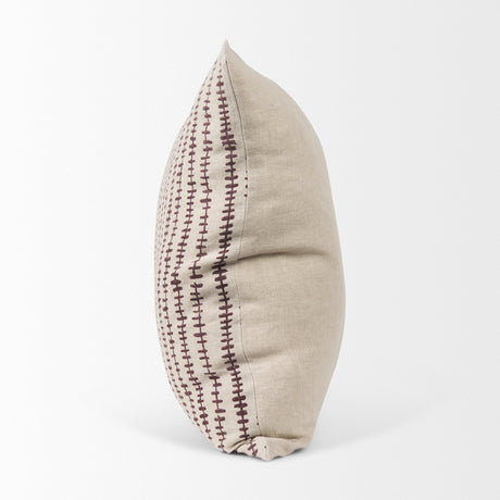 Jenna Beige w/ Merlot Print Linen Square Decorative Pillow Cover by Mercana at Eve Furniture