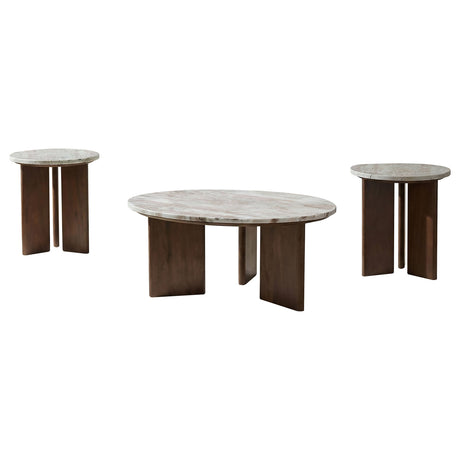 Jenna Brown 3-piece Round Marble Top Coffee Table Set by Coaster at Eve Furniture