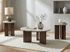 Jenna Brown 3-piece Round Marble Top Coffee Table Set by Coaster at Eve Furniture