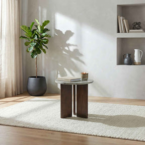 Jenna Brown Round Marble Top Mango Wood Side End Table by Coaster at Eve Furniture