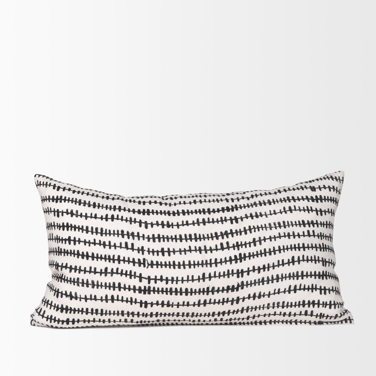 Jenna Cream w/ Black Print Linen Lumbar Decorative Pillow Cover by Mercana at Eve Furniture