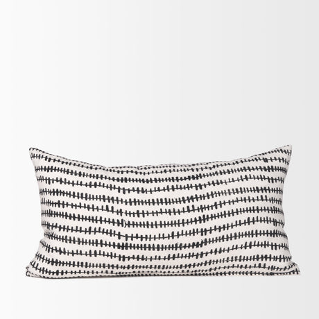 Jenna Cream w/ Black Print Linen Lumbar Decorative Pillow Cover by Mercana at Eve Furniture