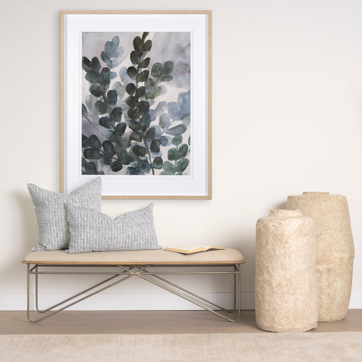 Jennelle Cream w/ Indigo Print Linen Square Decorative Pillow Cover by Mercana at Eve Furniture
