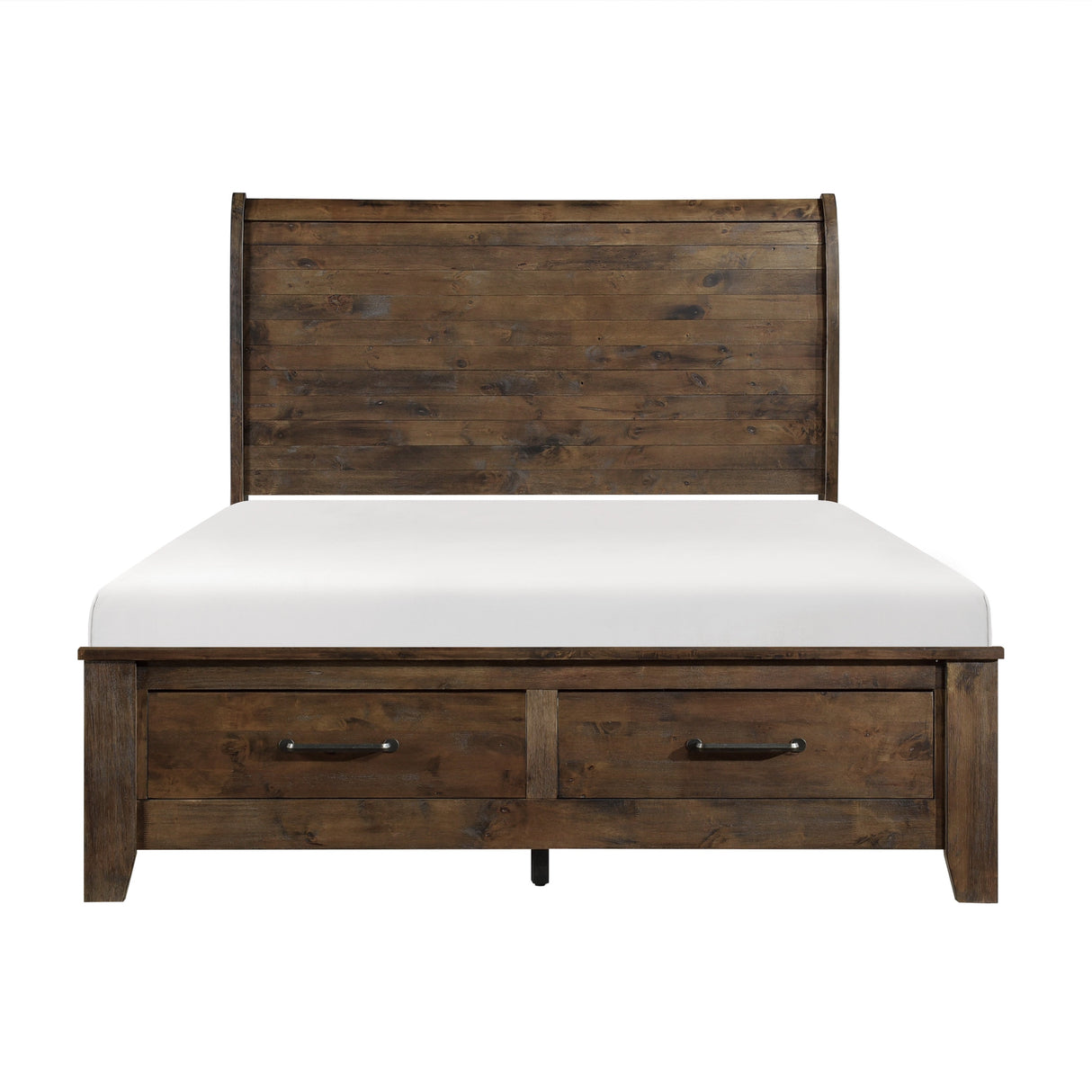 Jerrick Burnished Brown California King Sleigh Platform Bed with Footboard Storage by Homelegance at Eve Furniture