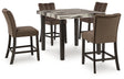 Jeshina Dark Brown/Beige Counter Height Dining Table and 4 Barstools by Ashley at Eve Furniture