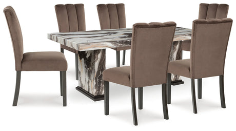 Jeshina Dark Brown/Beige Dining Table and 6 Chairs by Ashley at Eve Furniture