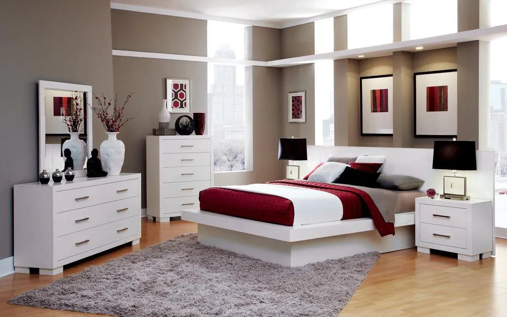 Jessica White Eastern King Platform Bed with Rail Seating by Coaster at Eve Furniture