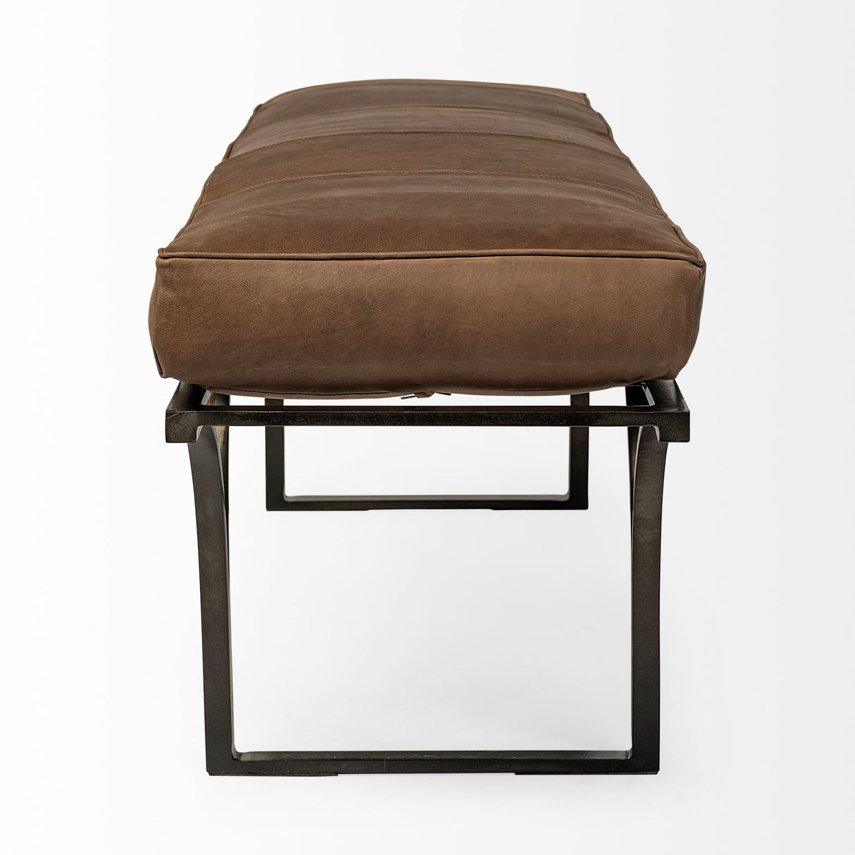 Jessie 55L x 16W Brown Leather Seat W/Black Metal Base Accent Bench by Mercana at Eve Furniture