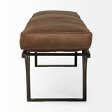 Jessie 55L x 16W Brown Leather Seat W/Black Metal Base Accent Bench by Mercana at Eve Furniture