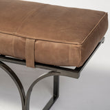 Jessie 55L x 16W Brown Leather Seat W/Black Metal Base Accent Bench by Mercana at Eve Furniture