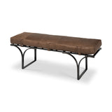 Jessie 55L x 16W Brown Leather Seat W/Black Metal Base Accent Bench by Mercana at Eve Furniture