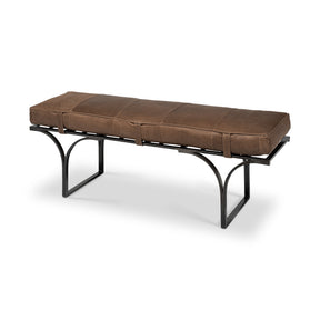 Jessie 55L x 16W Brown Leather Seat W/Black Metal Base Accent Bench by Mercana at Eve Furniture