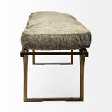 Jessie 55L x 16W White/Gray Hair-On-Hide Seat W/Gold Metal Base Accent Bench by Mercana at Eve Furniture