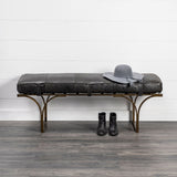 Jessie Black Leather Seat W/Gold Metal Base Accent Bench by Mercana at Eve Furniture