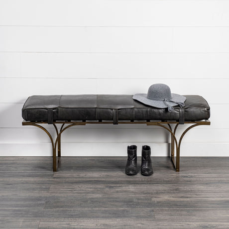 Jessie Black Leather Seat W/Gold Metal Base Accent Bench by Mercana at Eve Furniture
