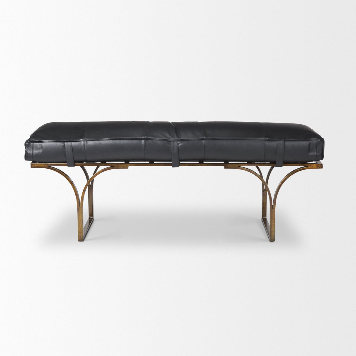 Jessie Black Leather Seat W/Gold Metal Base Accent Bench by Mercana at Eve Furniture