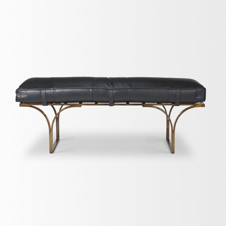 Jessie Black Leather Seat W/Gold Metal Base Accent Bench by Mercana at Eve Furniture