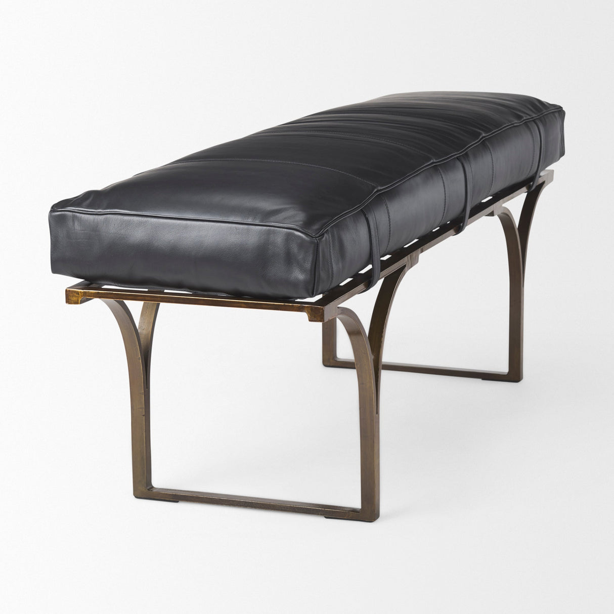 Jessie Black Leather Seat W/Gold Metal Base Accent Bench by Mercana at Eve Furniture