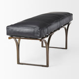 Jessie Black Leather Seat W/Gold Metal Base Accent Bench by Mercana at Eve Furniture