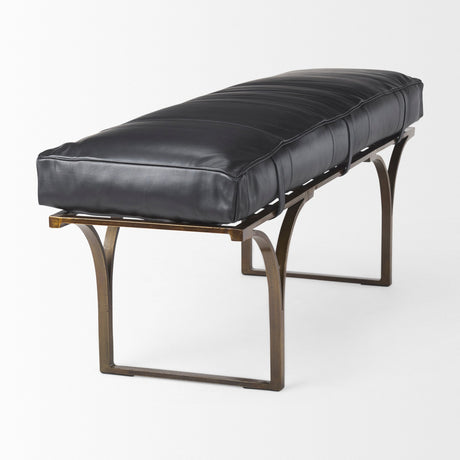 Jessie Black Leather Seat W/Gold Metal Base Accent Bench by Mercana at Eve Furniture