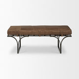 Jessie Brown Leather Seat W/Black Metal Base Accent Bench by Mercana at Eve Furniture