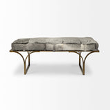 Jessie White/Gray Hair-On-Hide Seat W/Gold Metal Base Accent Bench by Mercana at Eve Furniture