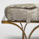 Jessie White/Gray Hair-On-Hide Seat W/Gold Metal Base Accent Bench by Mercana at Eve Furniture