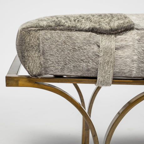 Jessie White/Gray Hair-On-Hide Seat W/Gold Metal Base Accent Bench by Mercana at Eve Furniture