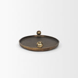 Jianna Large Oval Textured Antiqued Gold Metal Tray with Handles by Mercana at Eve Furniture