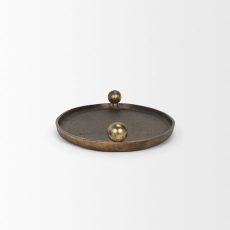 Jianna Large Oval Textured Antiqued Gold Metal Tray with Handles by Mercana at Eve Furniture