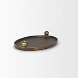 Jianna Large Oval Textured Antiqued Gold Metal Tray with Handles by Mercana at Eve Furniture