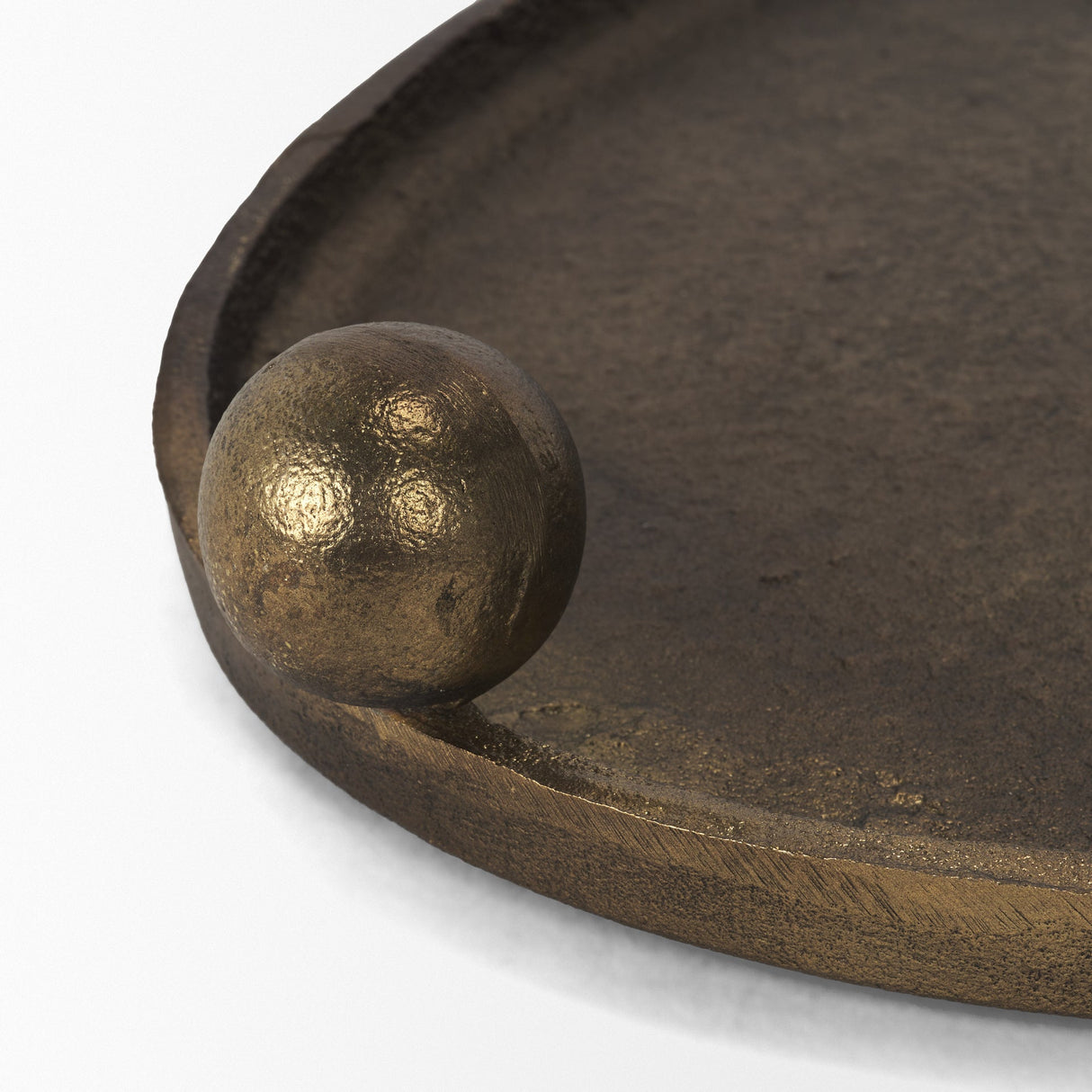 Jianna Large Oval Textured Antiqued Gold Metal Tray with Handles by Mercana at Eve Furniture