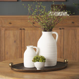 Jianna Large Oval Textured Antiqued Gold Metal Tray with Handles by Mercana at Eve Furniture
