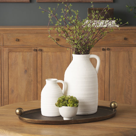 Jianna Large Oval Textured Antiqued Gold Metal Tray with Handles by Mercana at Eve Furniture