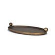 Jianna Large Oval Textured Antiqued Gold Metal Tray with Handles by Mercana at Eve Furniture